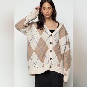 NEW with tags OAK + FORT Argyle Cardigan Oversized Size Small eclectic grandpa